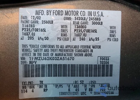 2003 Ford Explorer Xls from USA, damaged, VIN 1FMZU62K03ZA51670